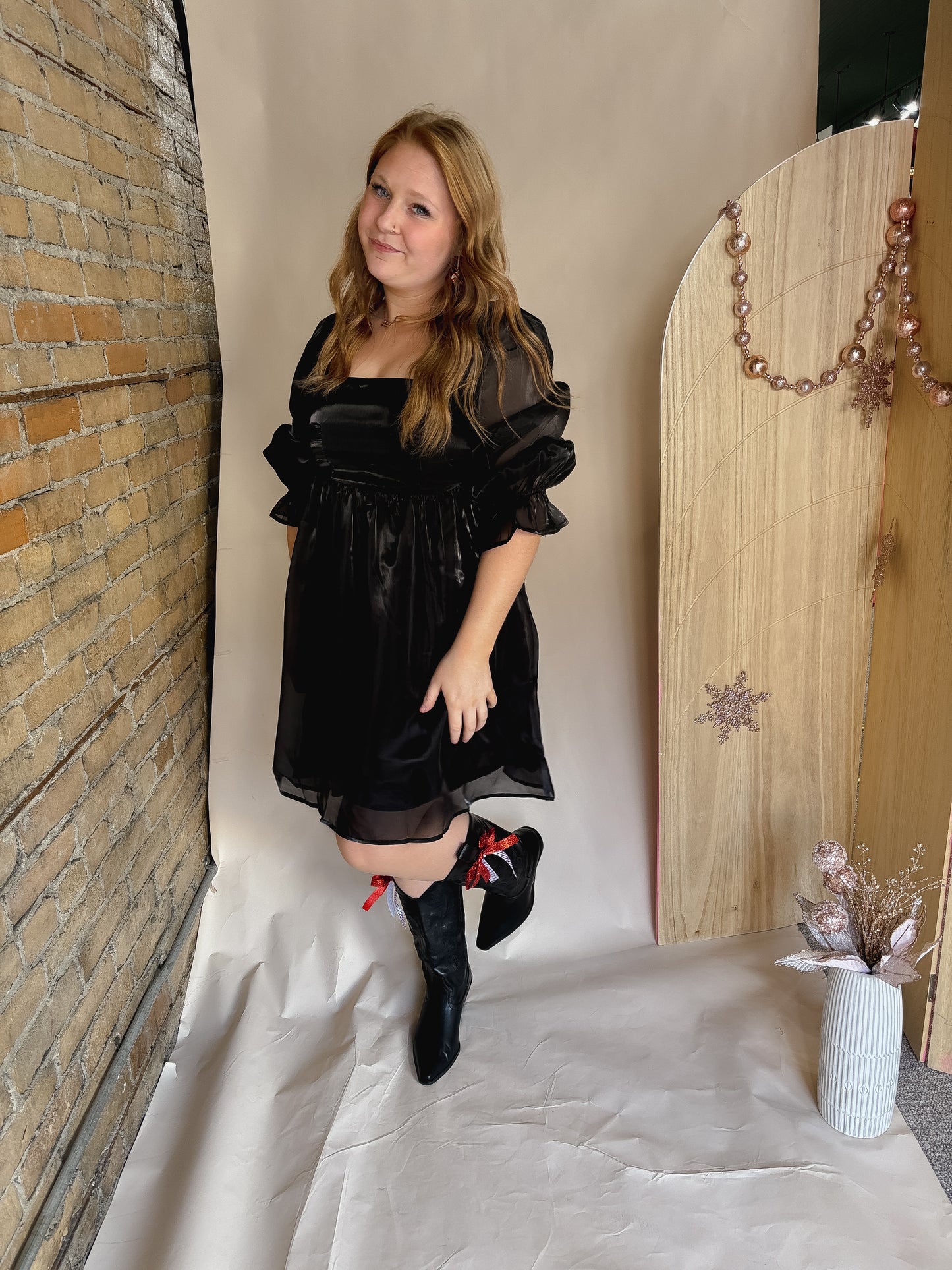 Holiday Party Satin Babydoll Dress