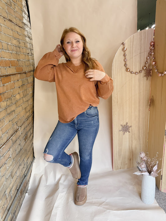 Rust Washed V-Neck Top