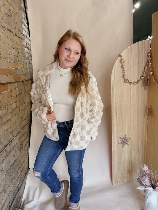 Checkered Sherpa Button Jacket
