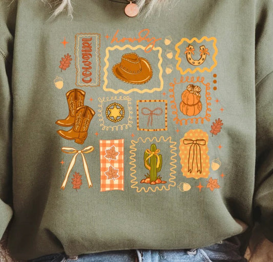 Fall Cowgirl Collage Crewneck