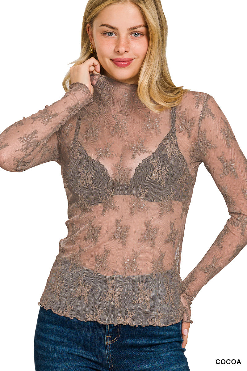 Cocoa Lace Mesh Top