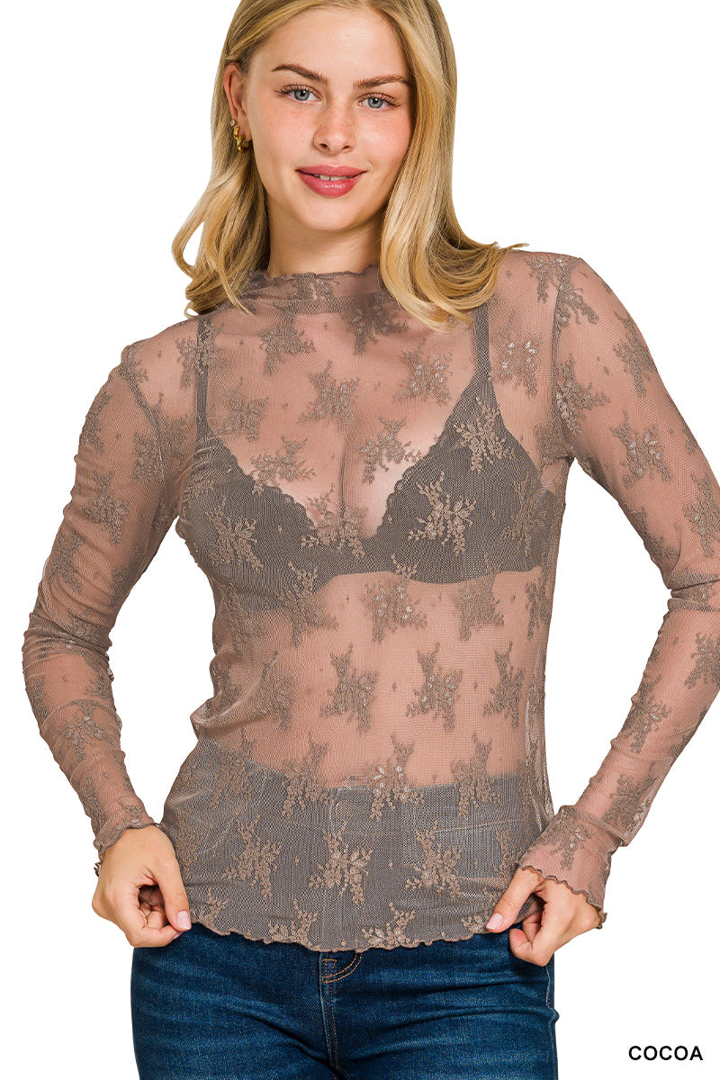 Cocoa Lace Mesh Top