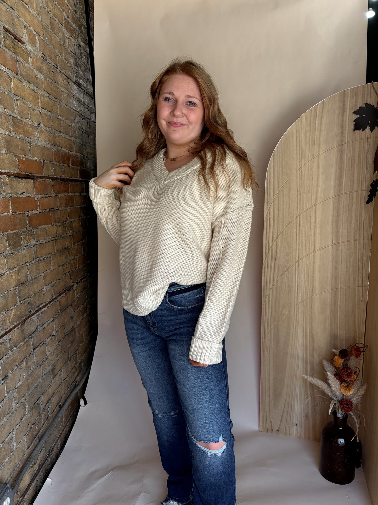 Oversized Chunky V-Neck Knit Sweater