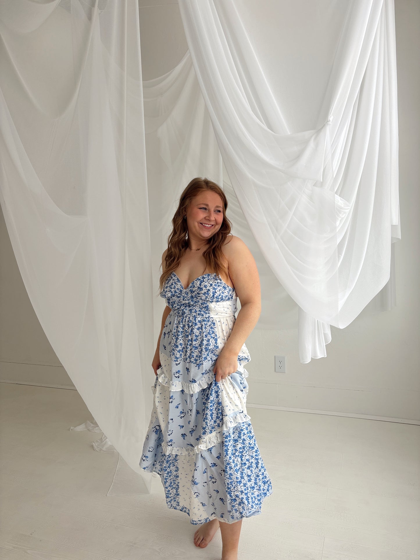 Blue Blossom Midi Dress