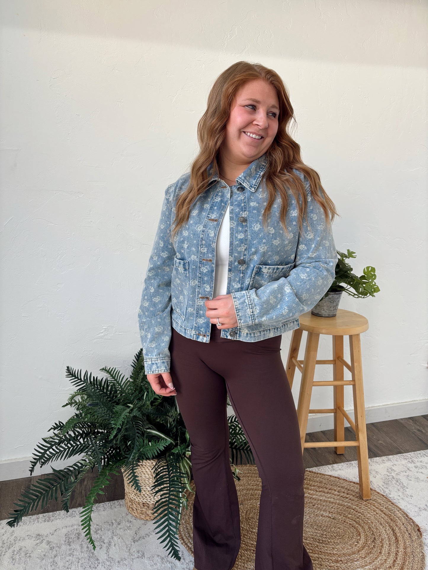 Washed Floral Denim Jacket