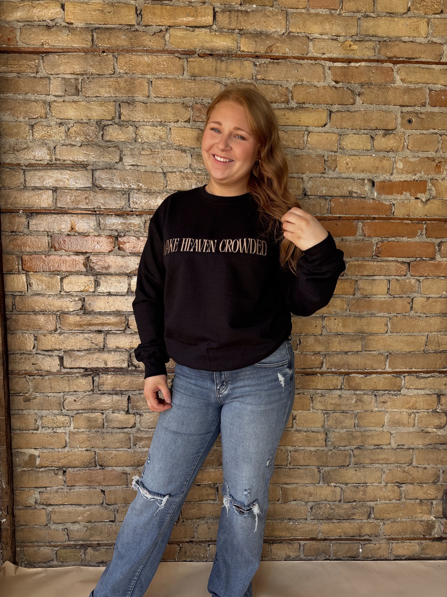 Make Heaven Crowded Embroidered Crewneck