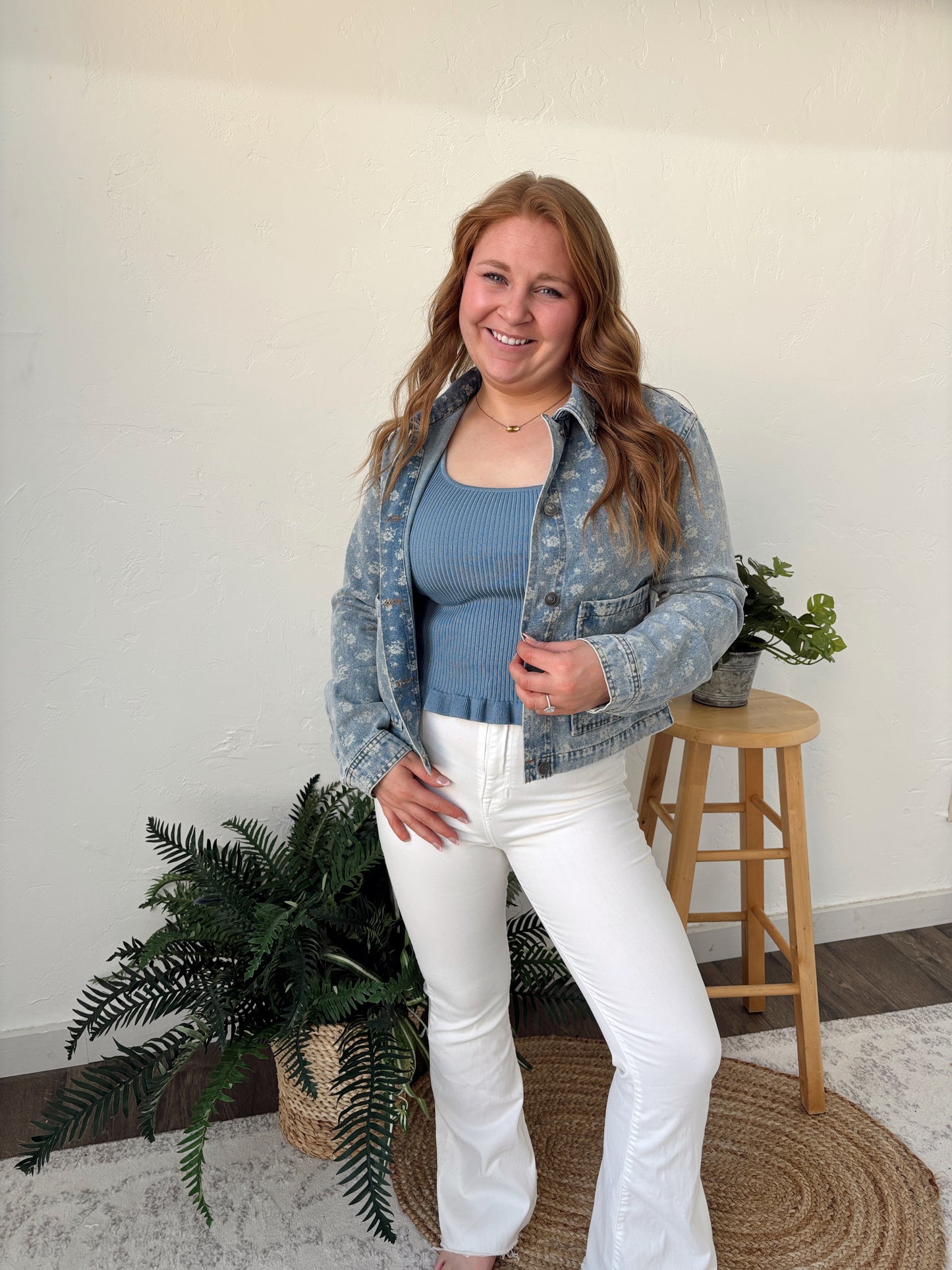 Washed Floral Denim Jacket