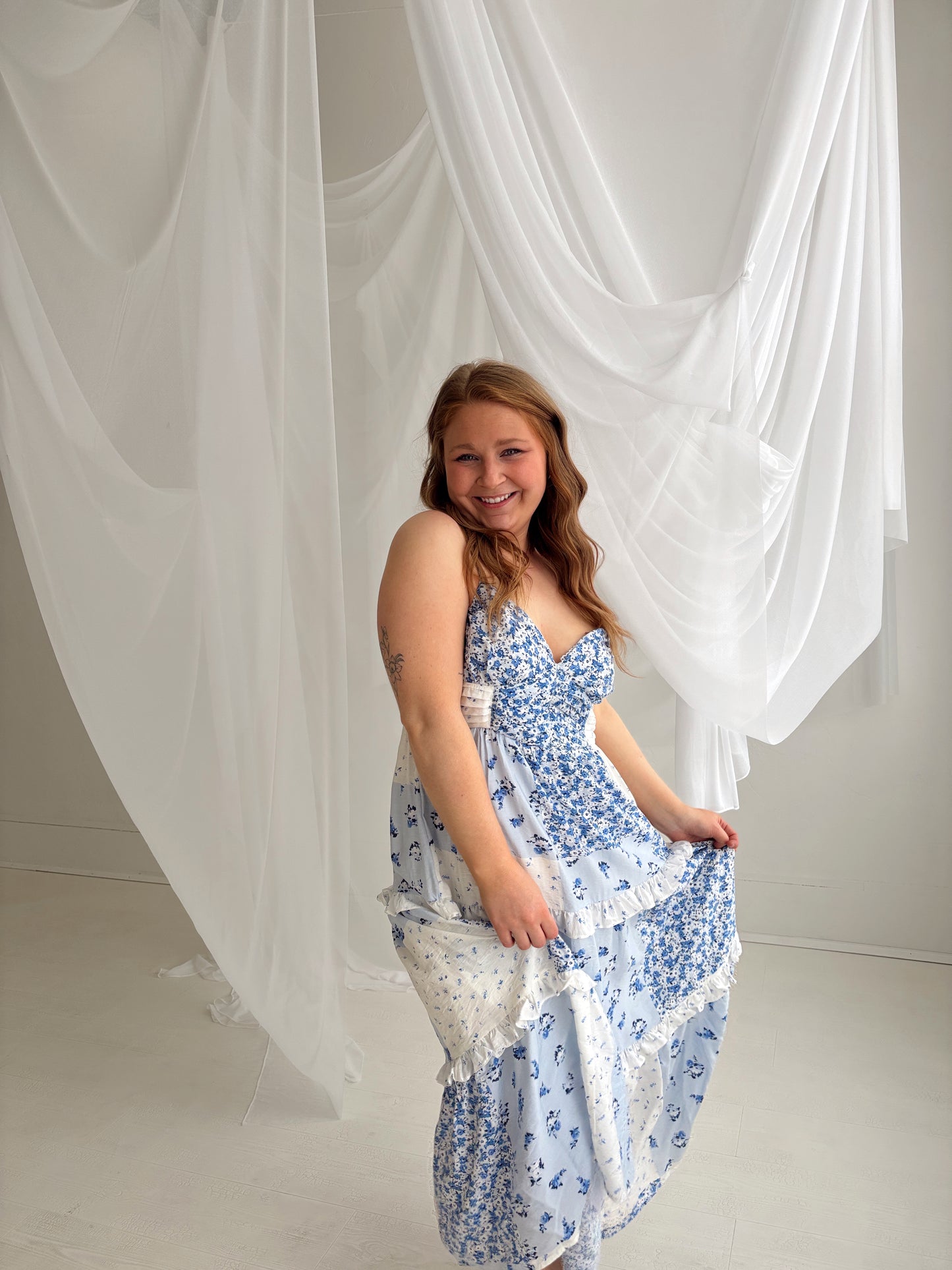 Blue Blossom Midi Dress