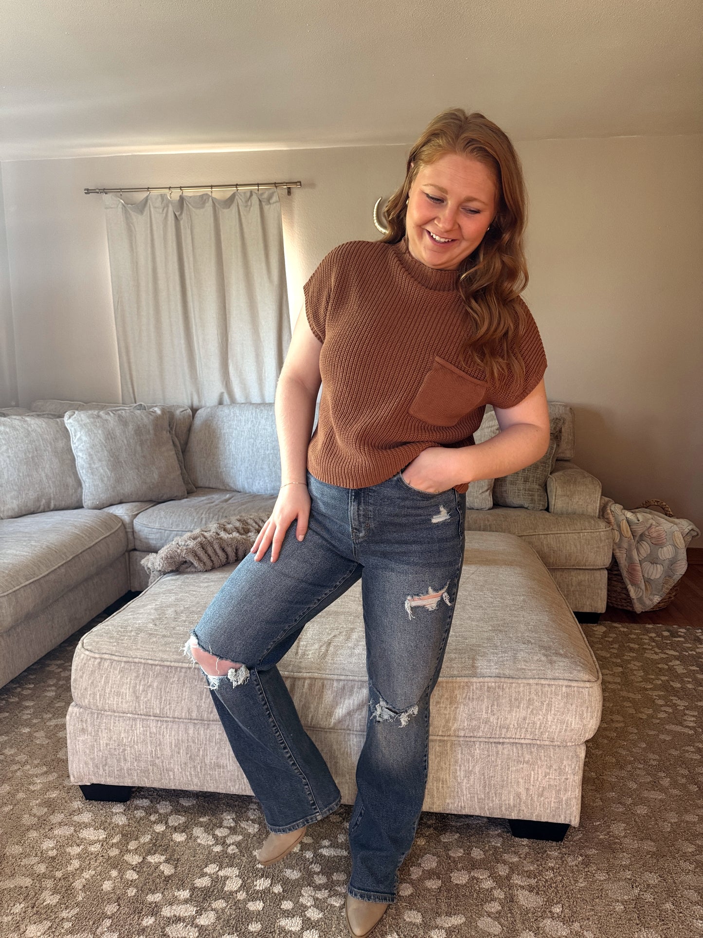Brooklyn Cropped Mock Neck - Deep Camel