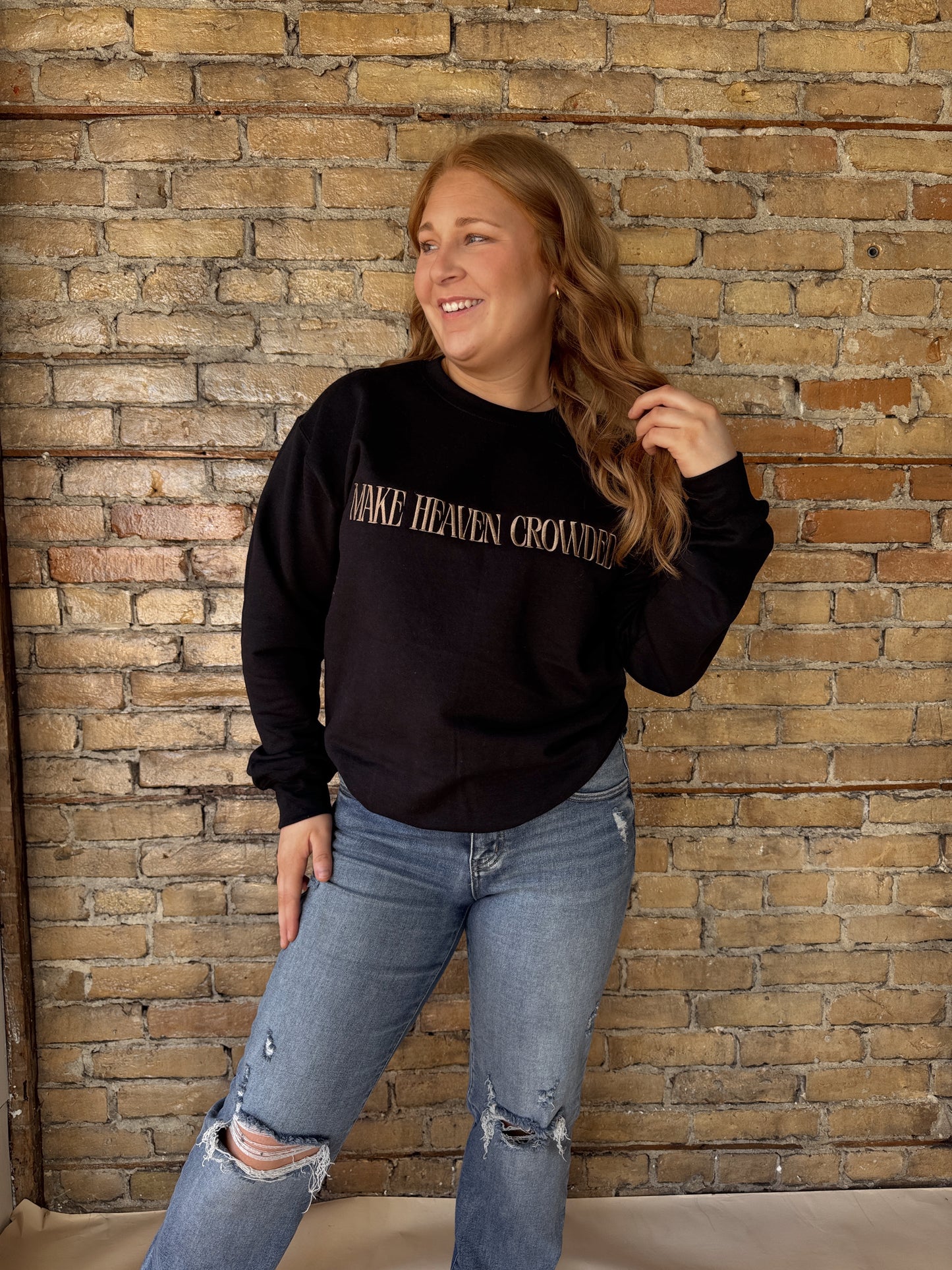 Make Heaven Crowded Embroidered Crewneck