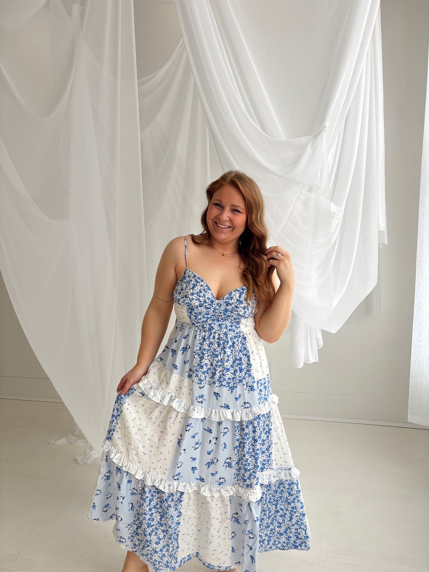 Blue Blossom Midi Dress