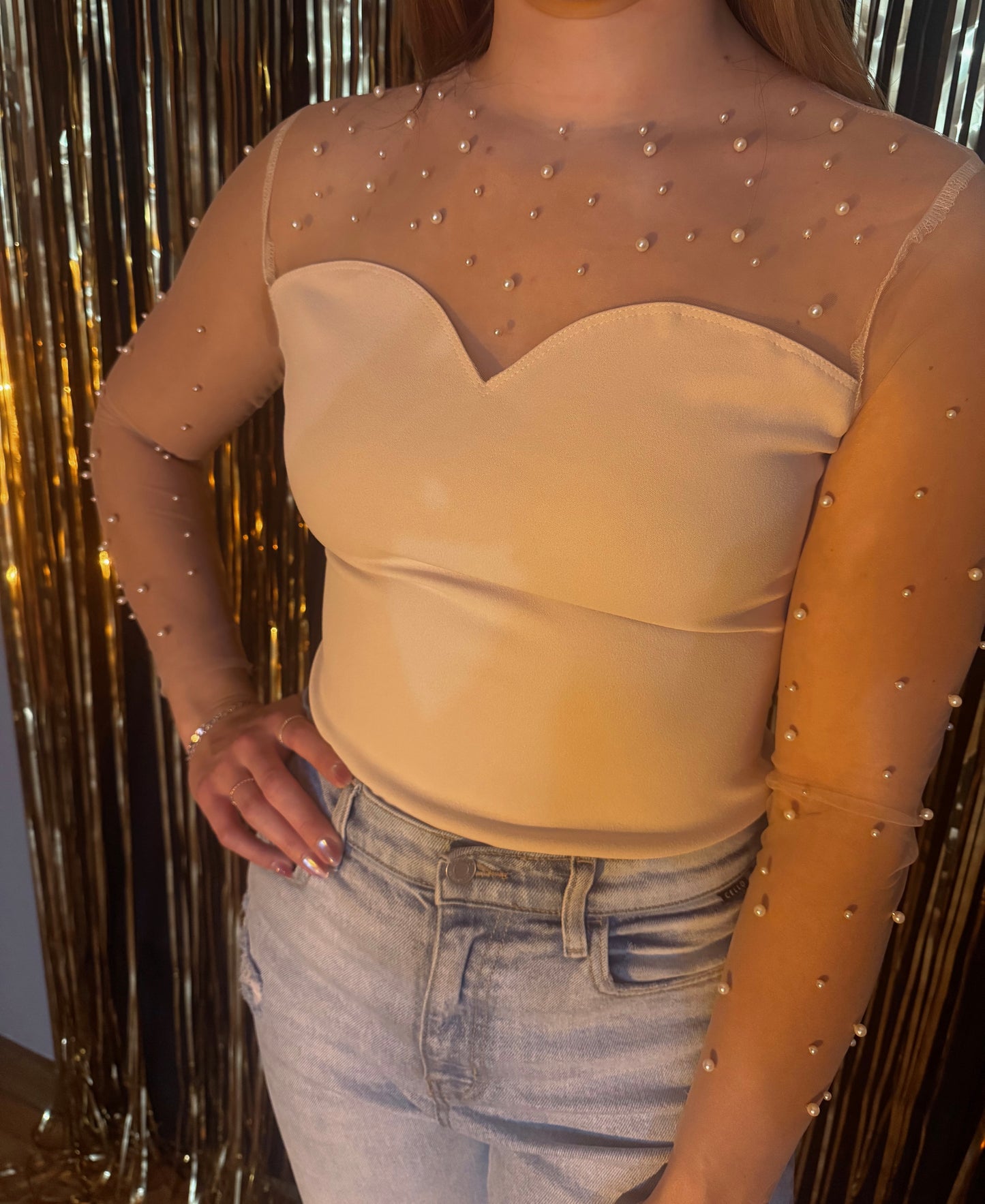 Pearl Dream Mesh Top - Nude