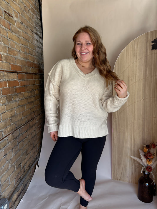 Oversized Chunky V-Neck Knit Sweater