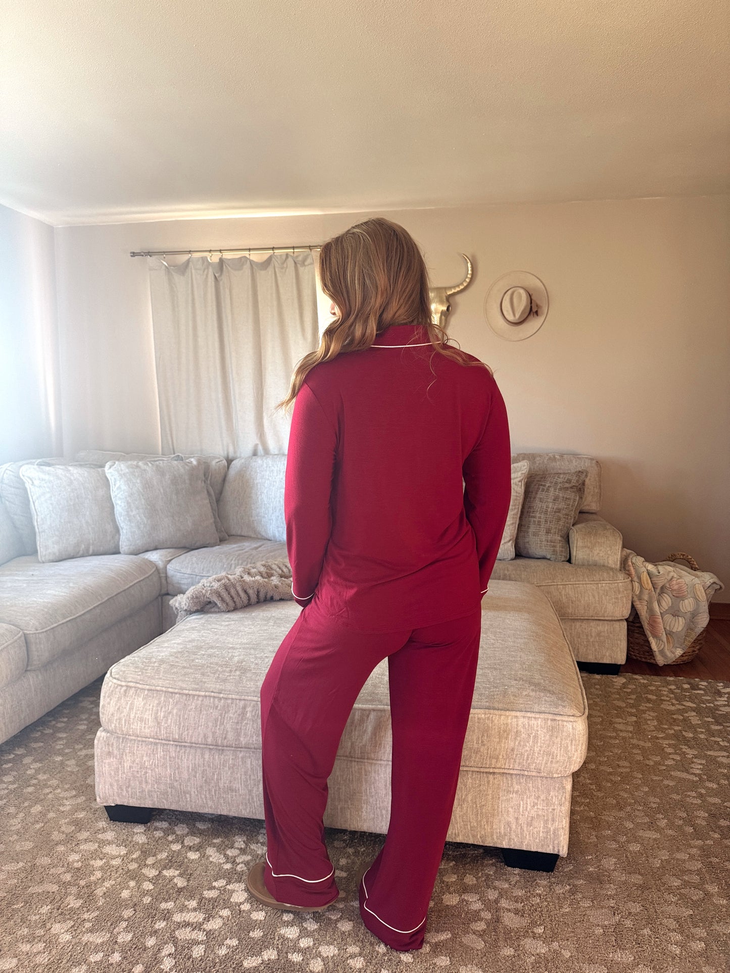 Long Sleeve Pjs - Burgundy