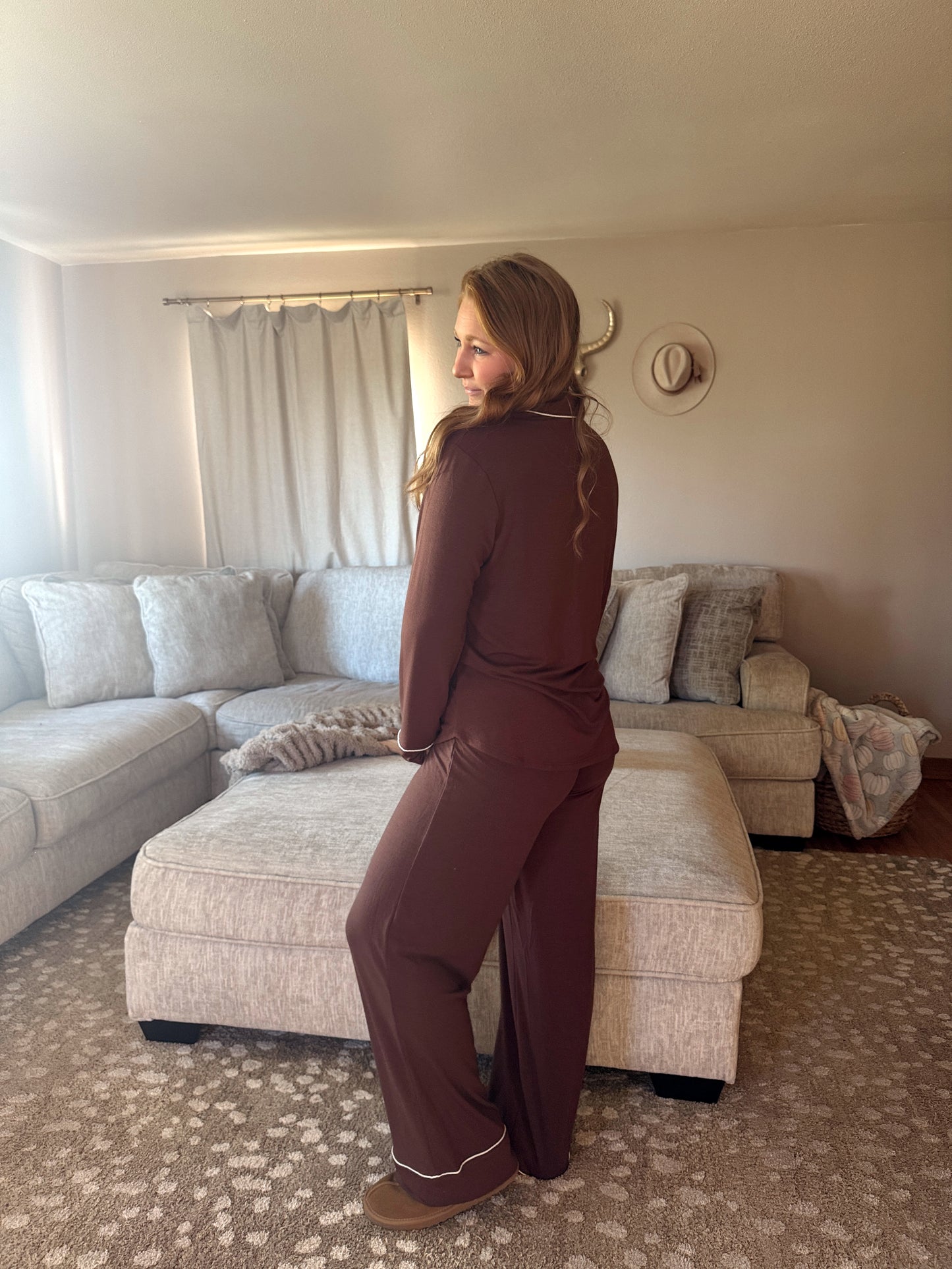 Long Sleeve Pjs - Brown
