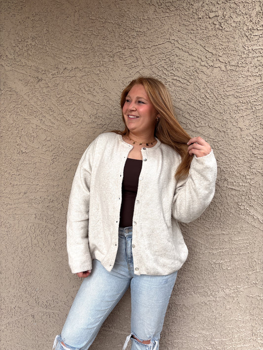 Crewneck Sweater Cardigan -Ivory