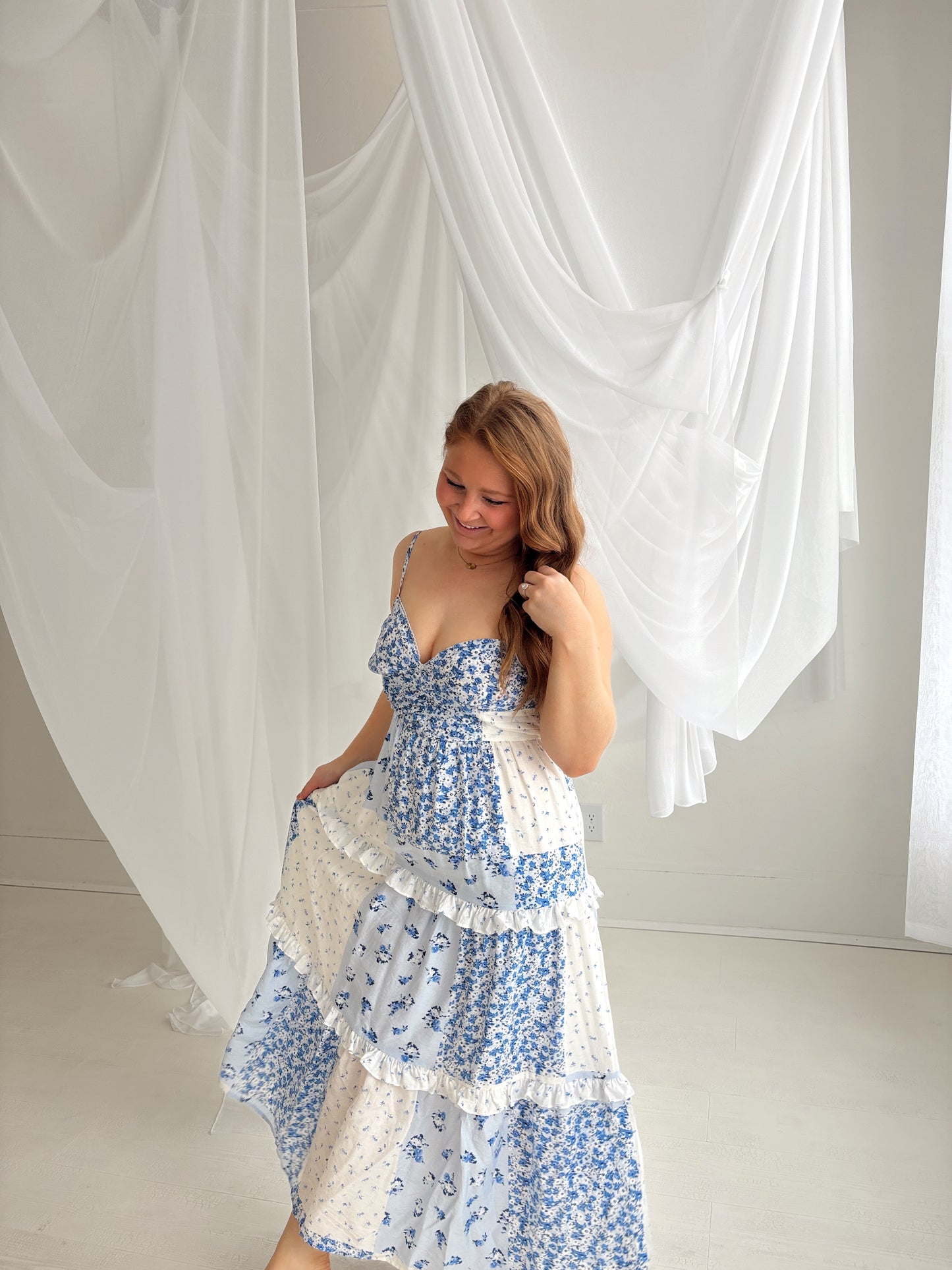 Blue Blossom Midi Dress