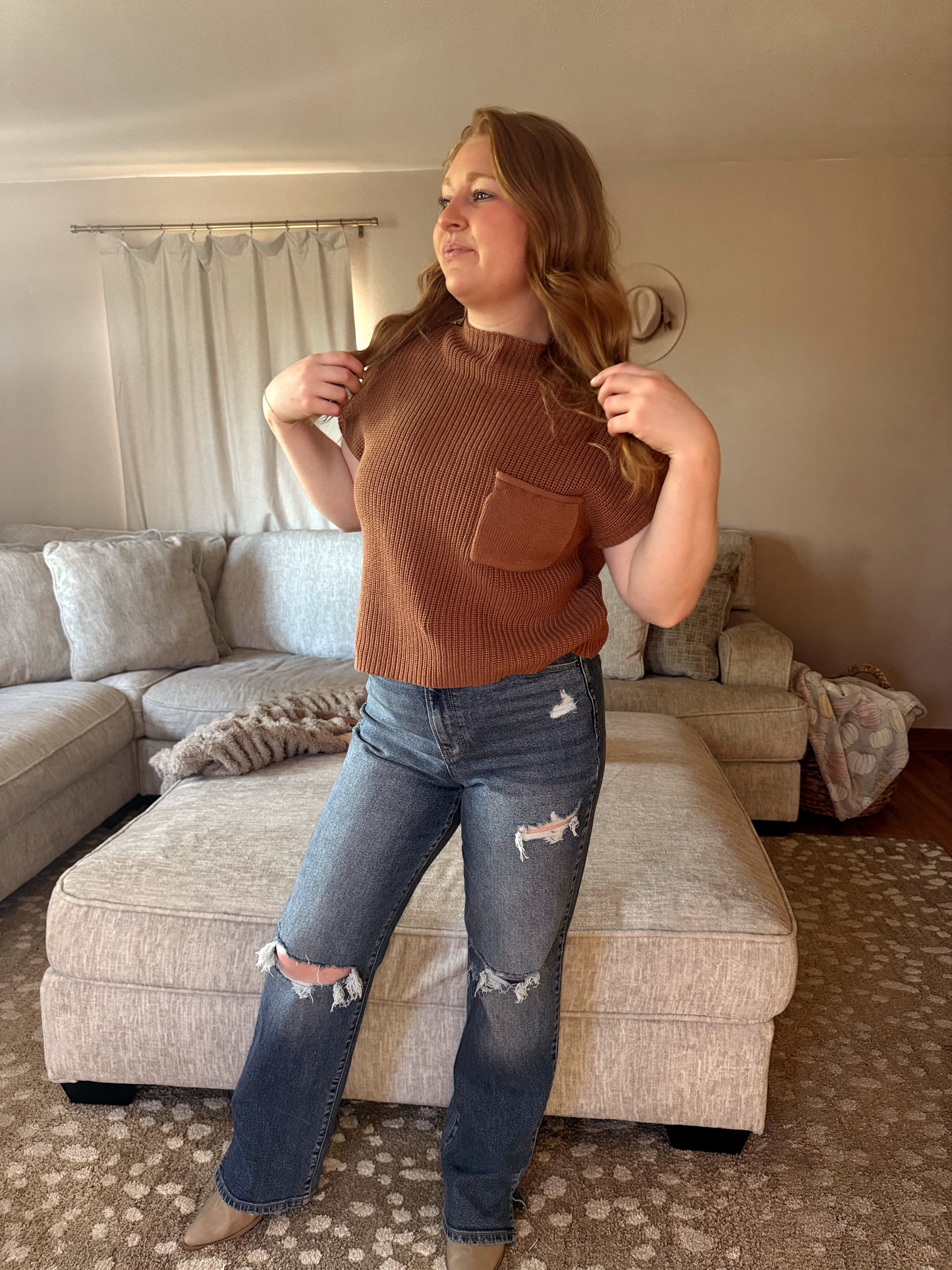 Brooklyn Cropped Mock Neck - Deep Camel