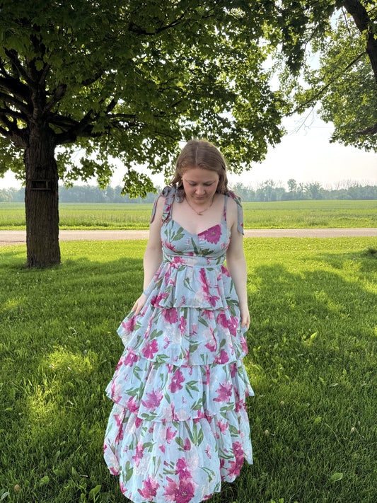 Dusty Blue Floral Midi Dress