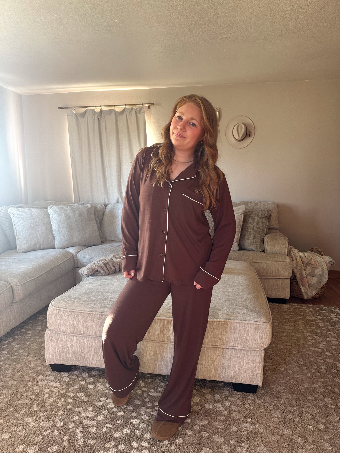 Long Sleeve Pjs - Brown