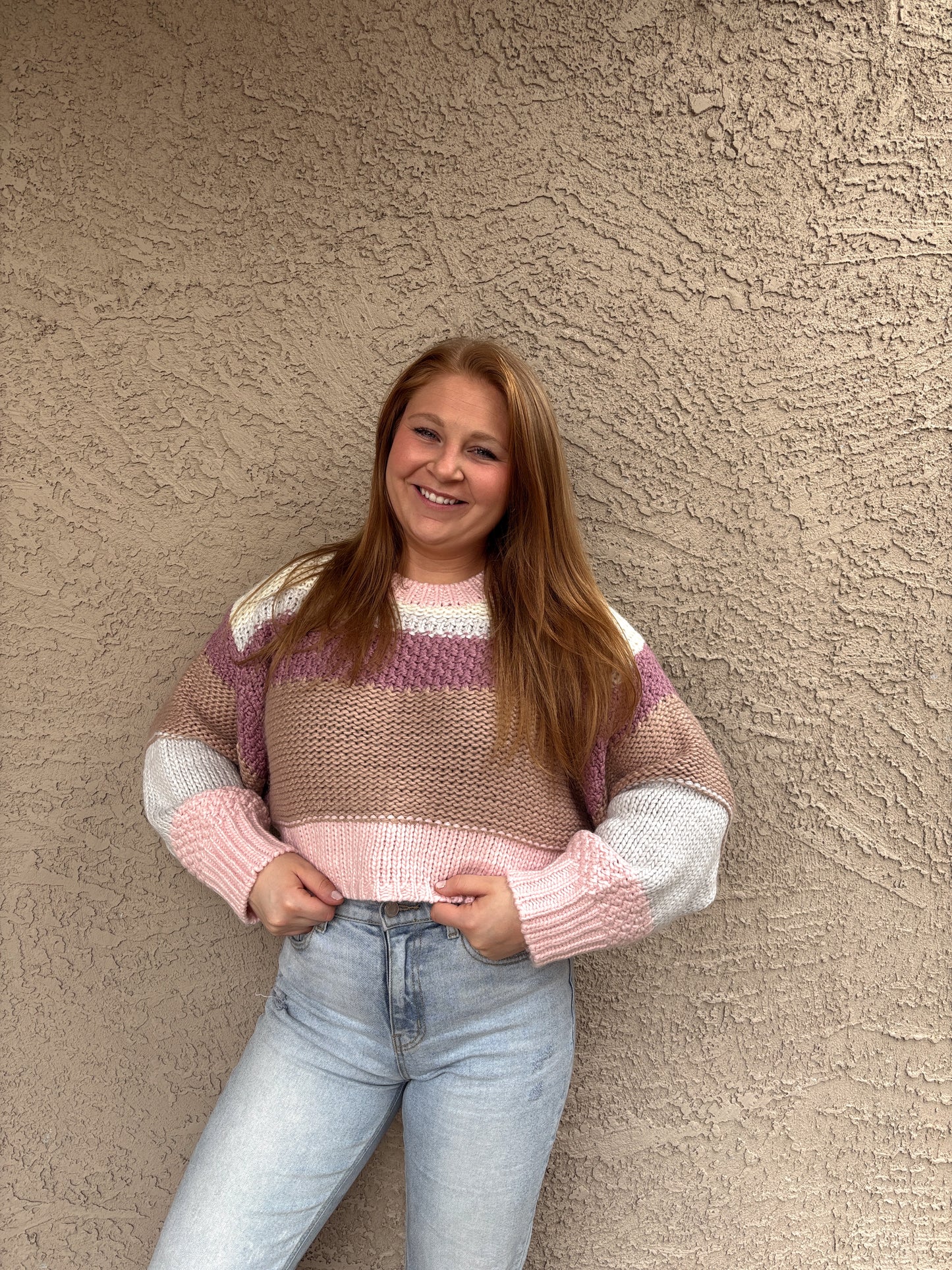 Color Block Knit Cropped Sweater