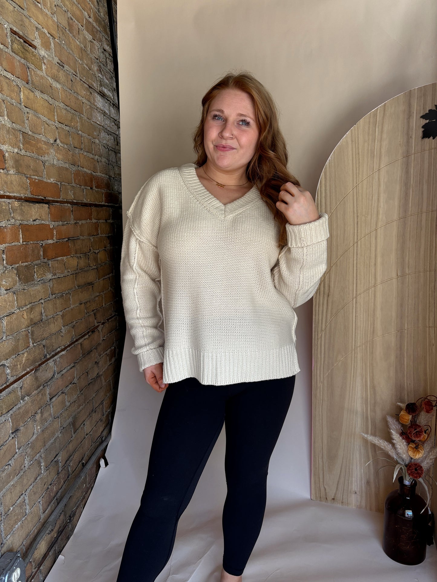 Oversized Chunky V-Neck Knit Sweater