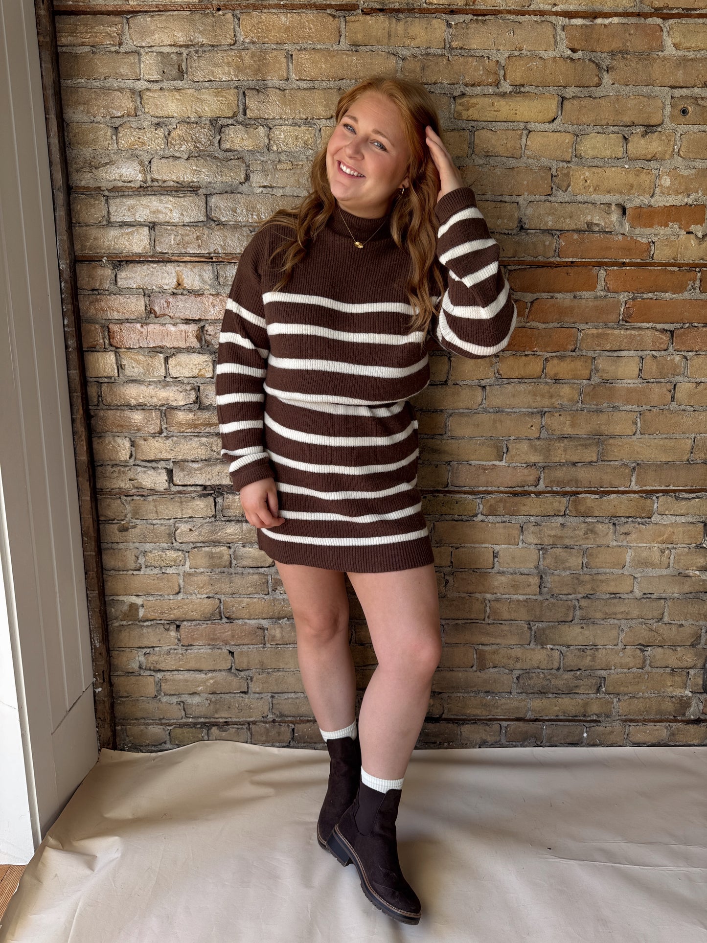 Striped Mock Neck Sweater Dress