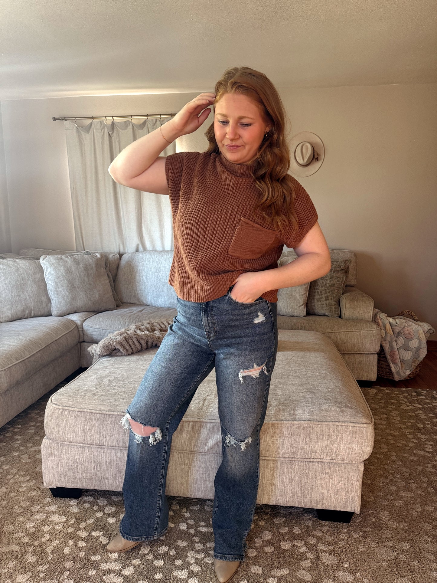 Brooklyn Cropped Mock Neck - Deep Camel