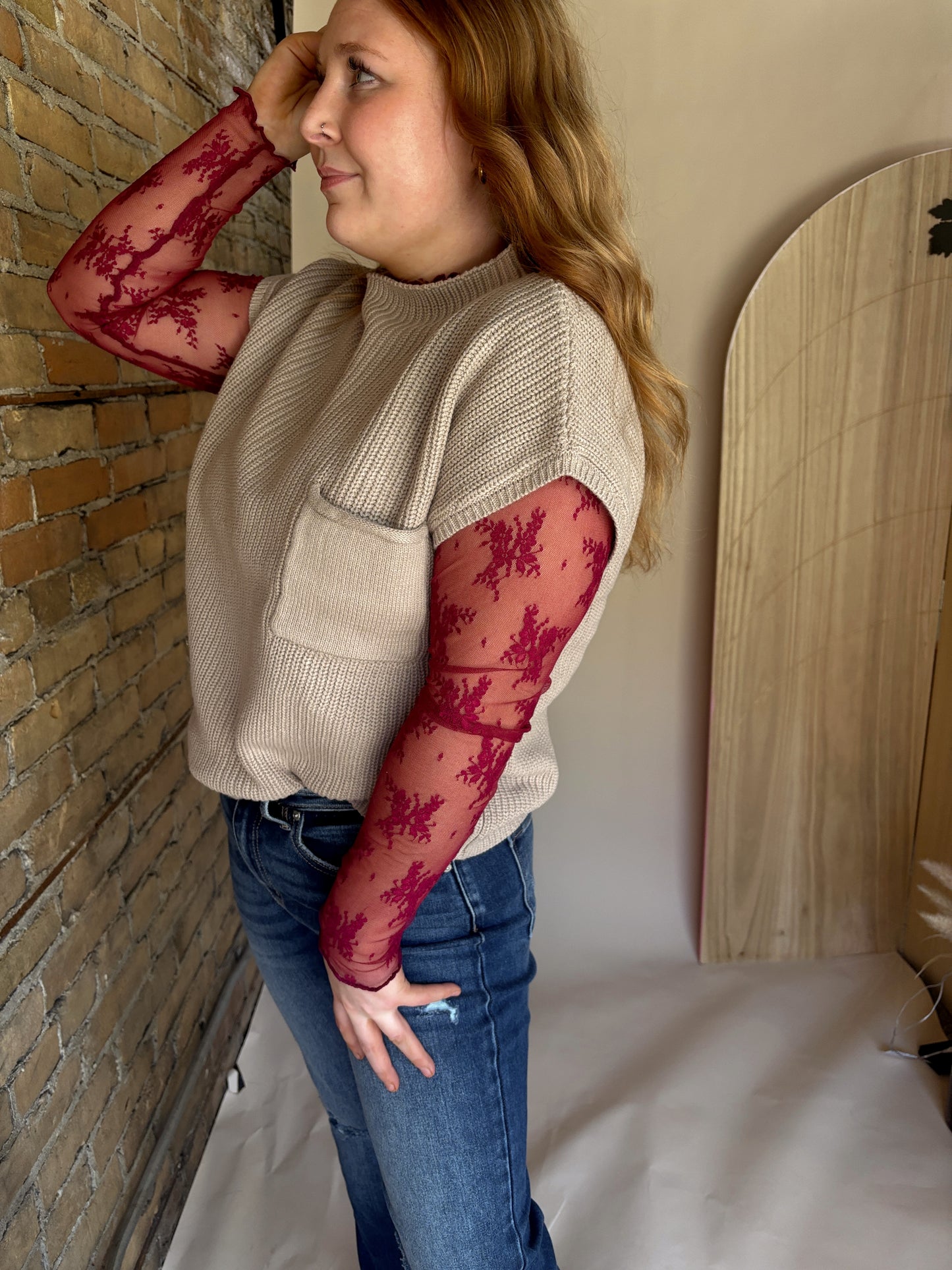 Lace Mesh Top - Cabernet