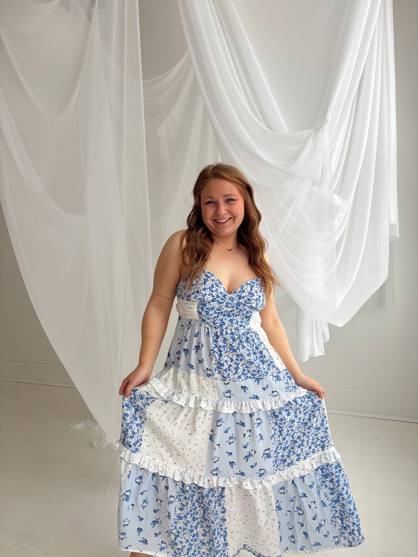 Blue Blossom Midi Dress