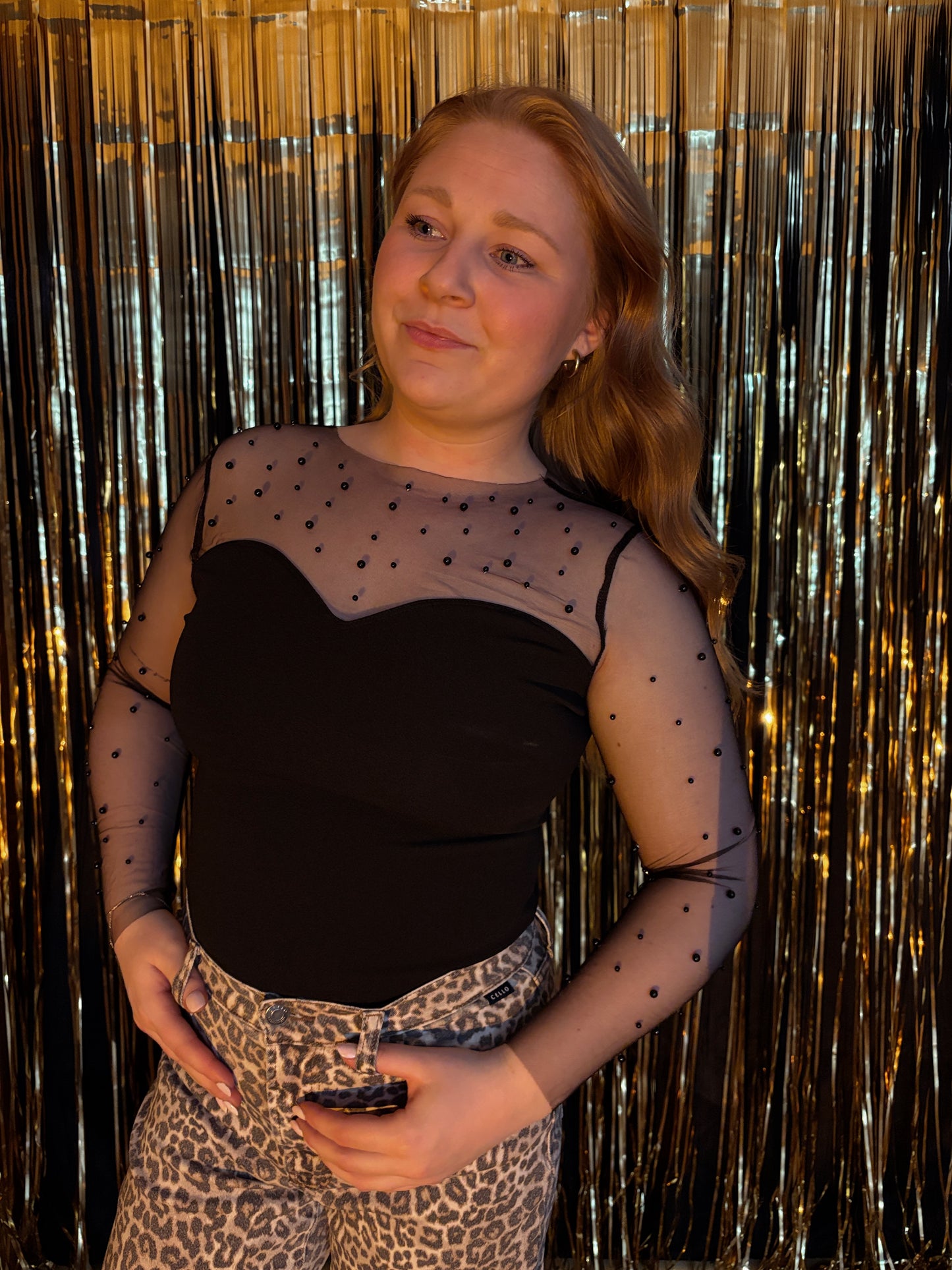 Pearl Dreams Mesh Top - Black