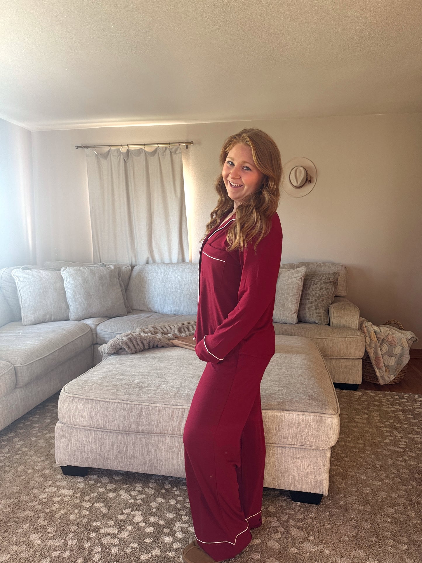 Long Sleeve Pjs - Burgundy