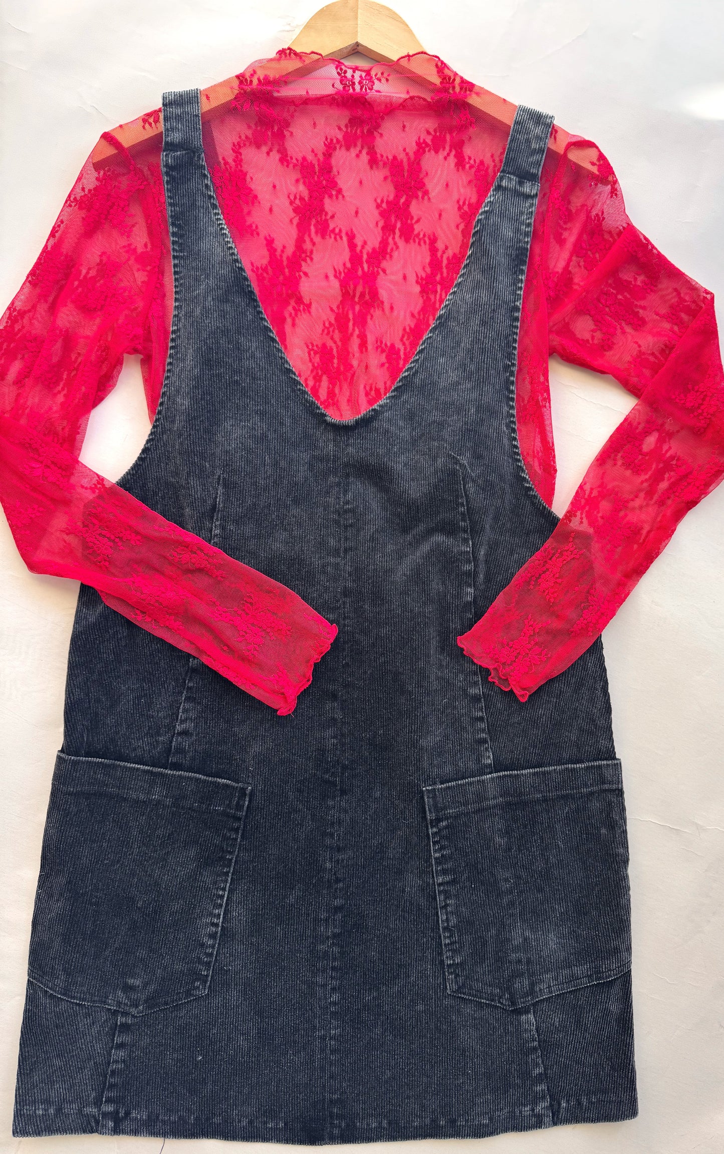 Corduroy Front Pocket Dress- Black