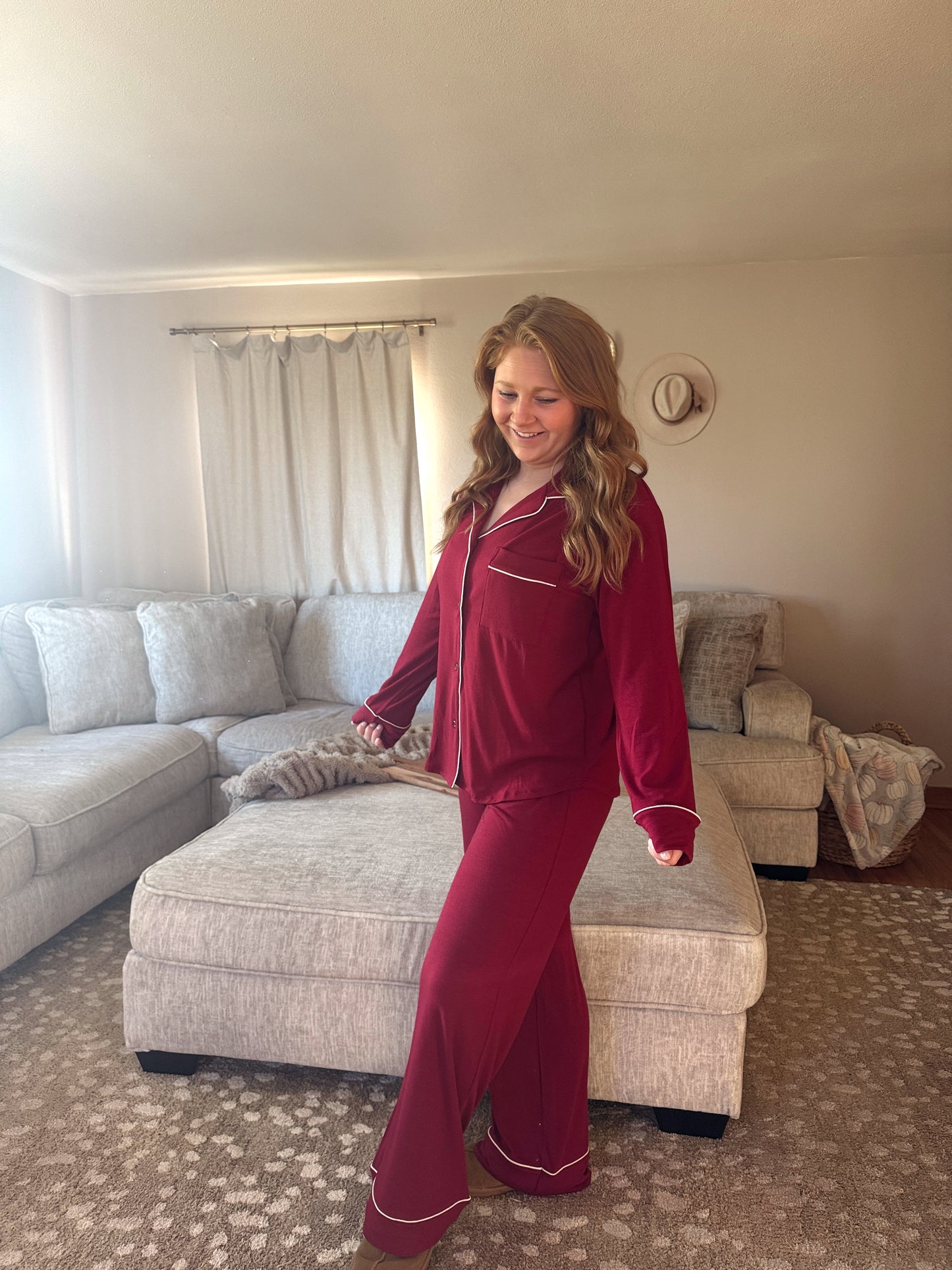 Long Sleeve Pjs - Burgundy