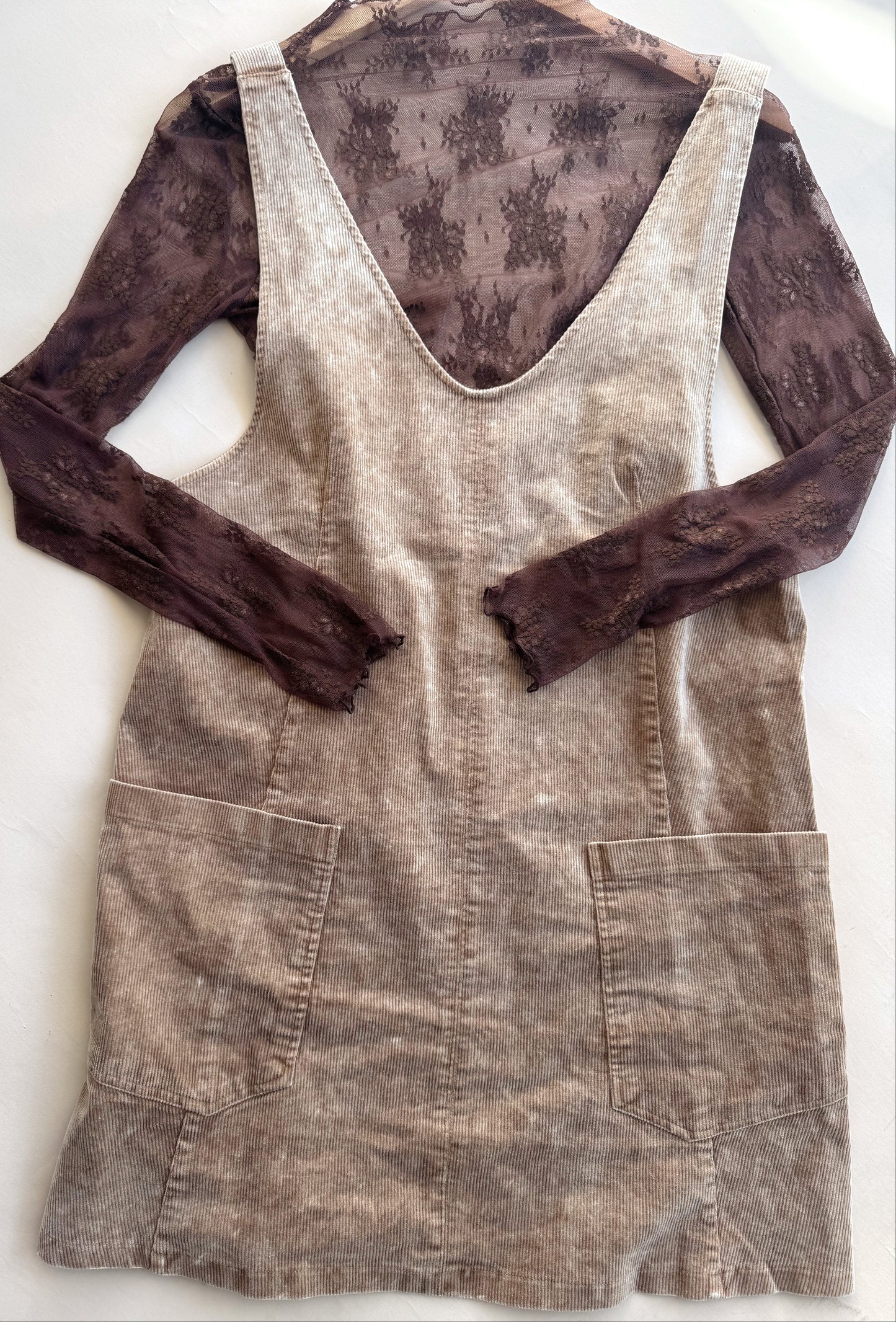 Corduroy Front Pocket Dress - Taupe