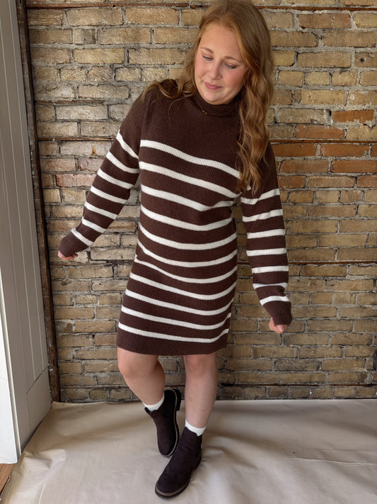 Striped Mock Neck Sweater Dress