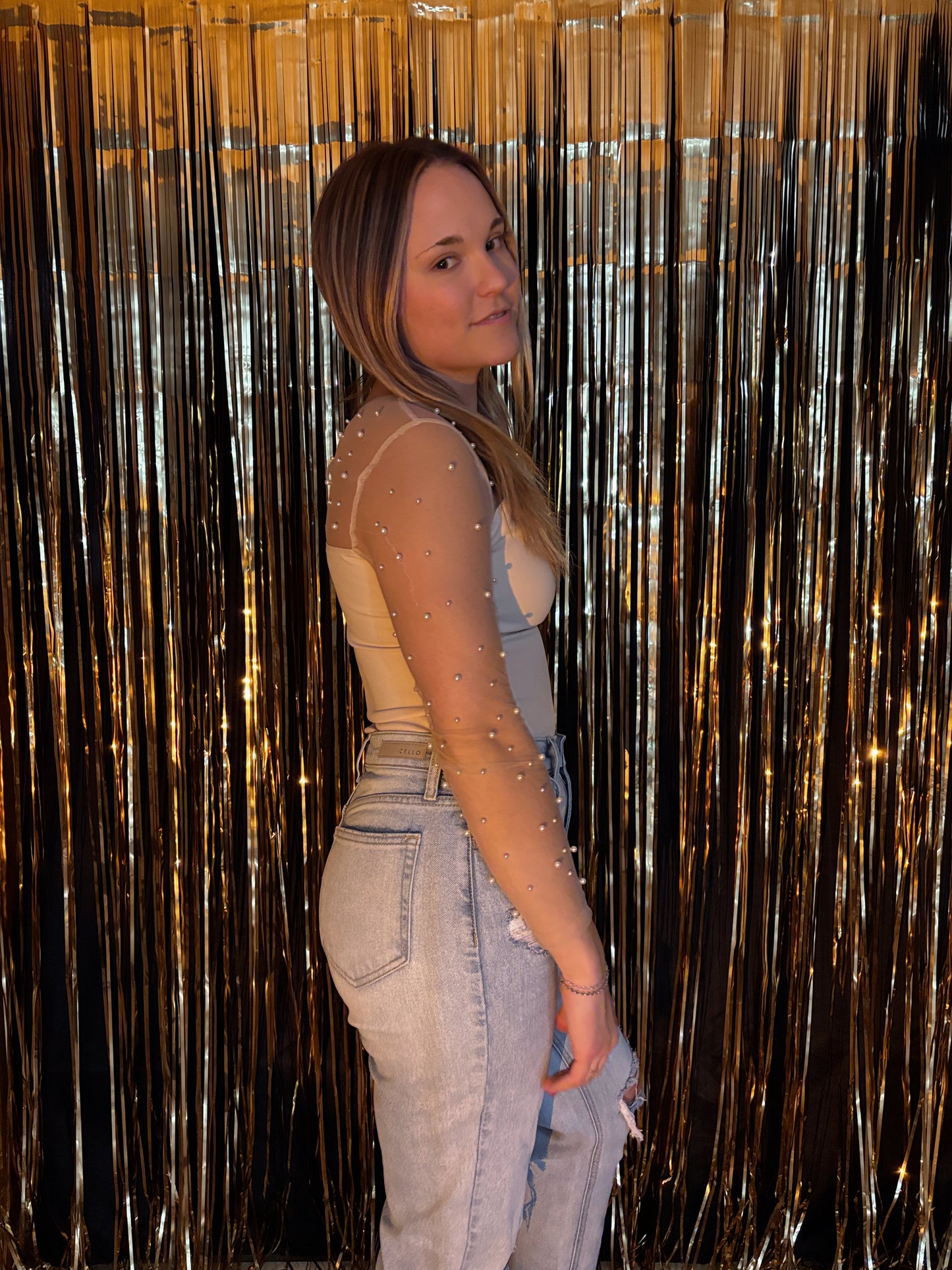 Pearl Dream Mesh Top - Nude