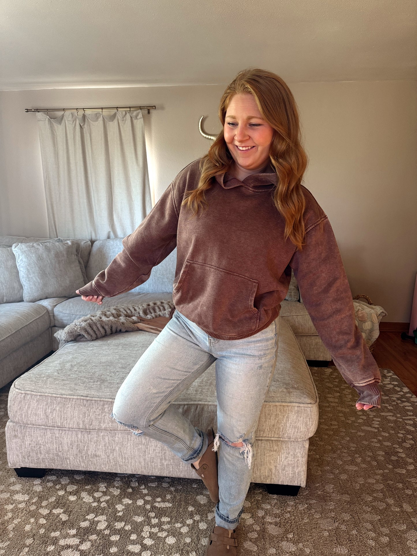 Brown Acid Wash Hoodie