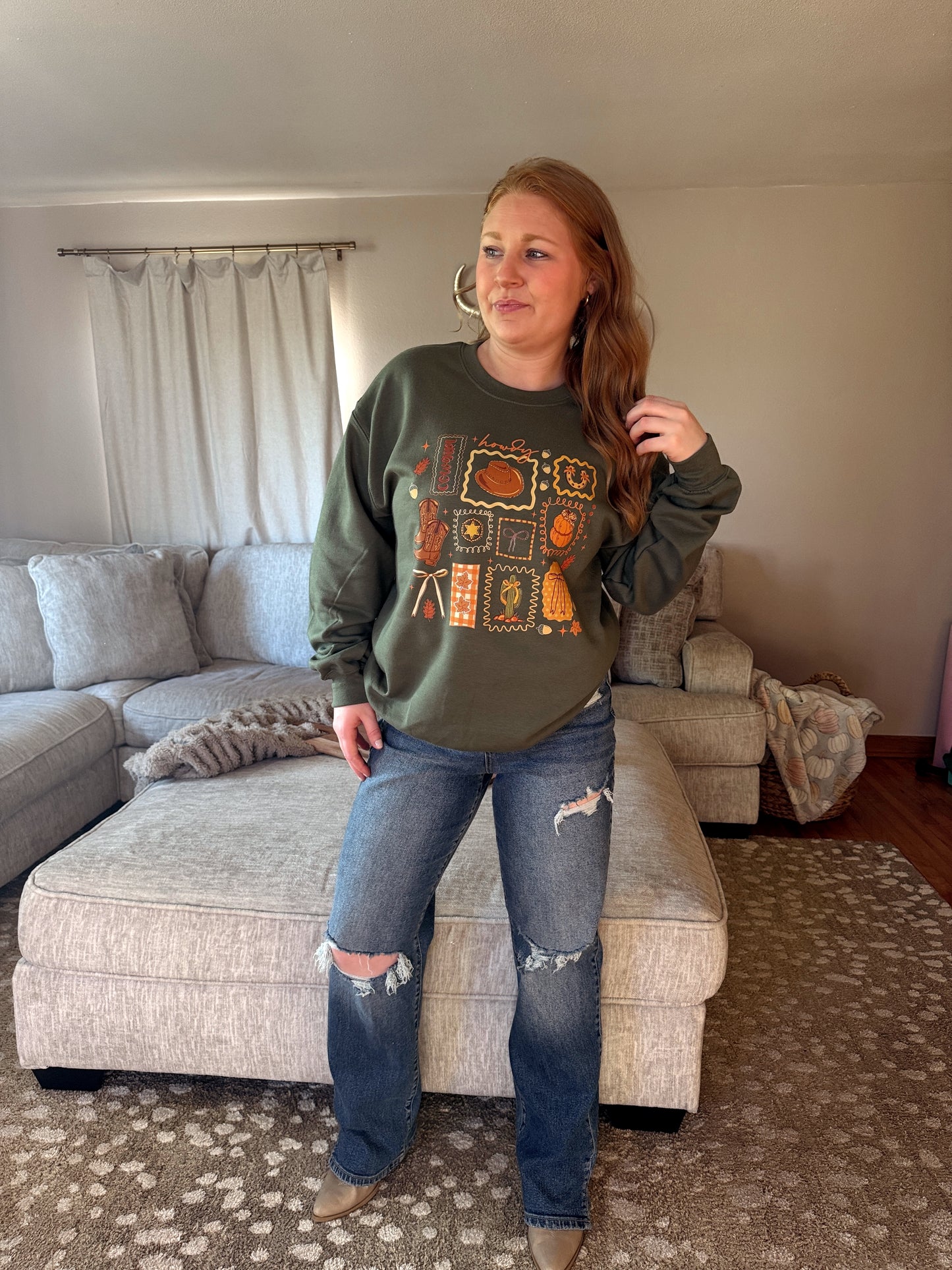 Fall Cowgirl Collage Crewneck