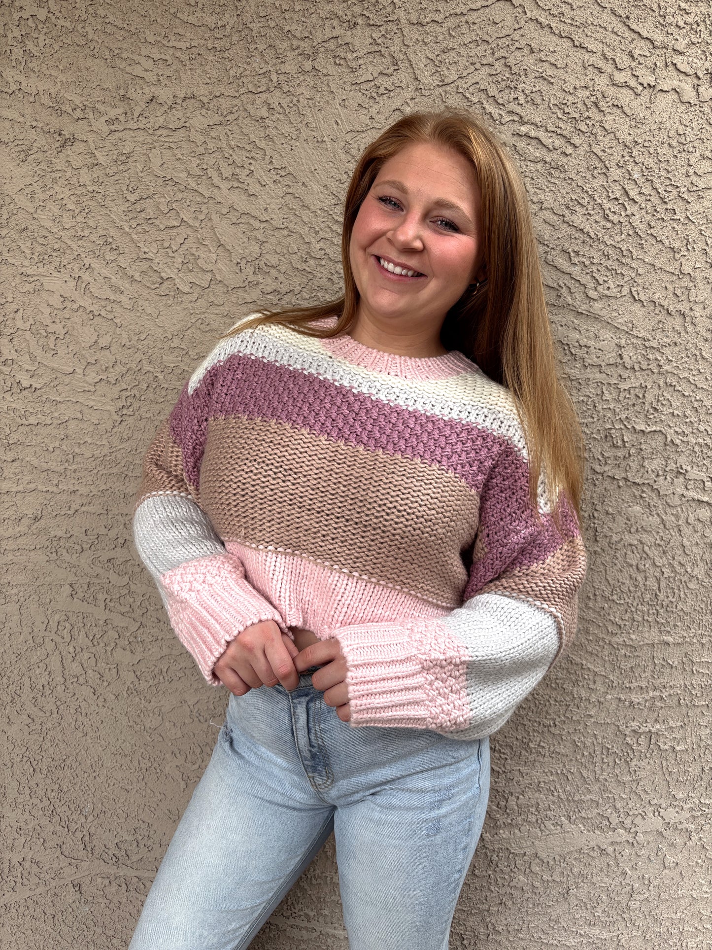 Color Block Knit Cropped Sweater