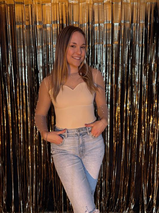 Pearl Dream Mesh Top - Nude