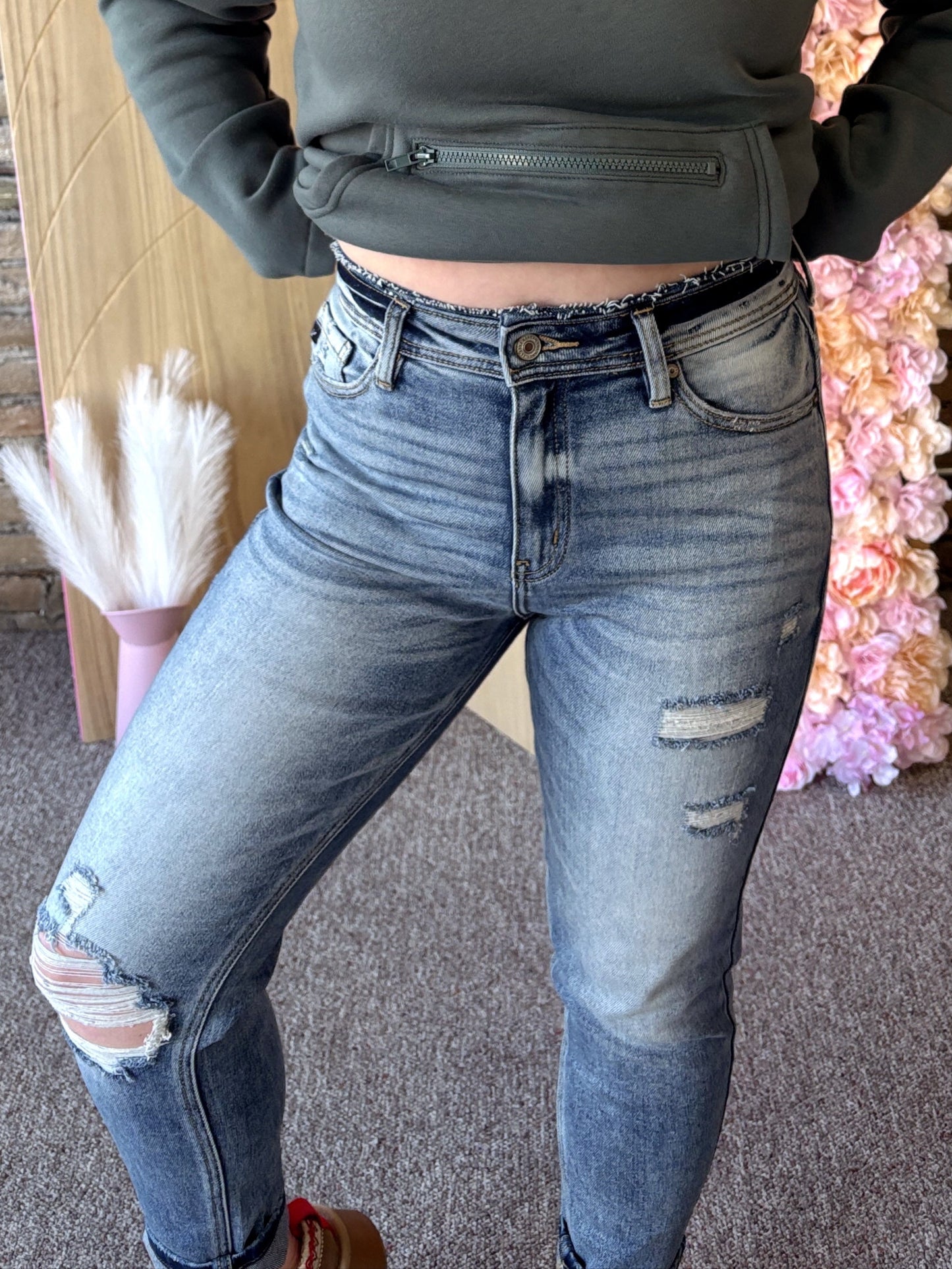 High Rise Distressed Mom Jeans