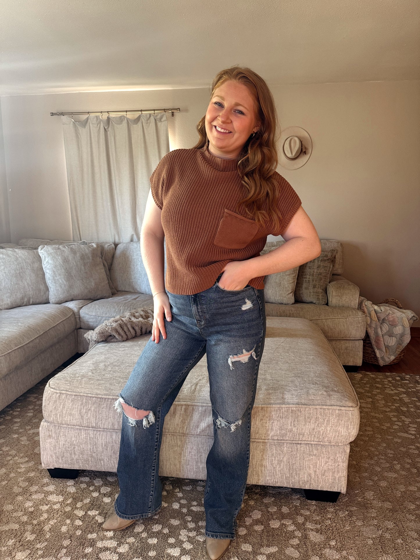 Brooklyn Cropped Mock Neck - Deep Camel