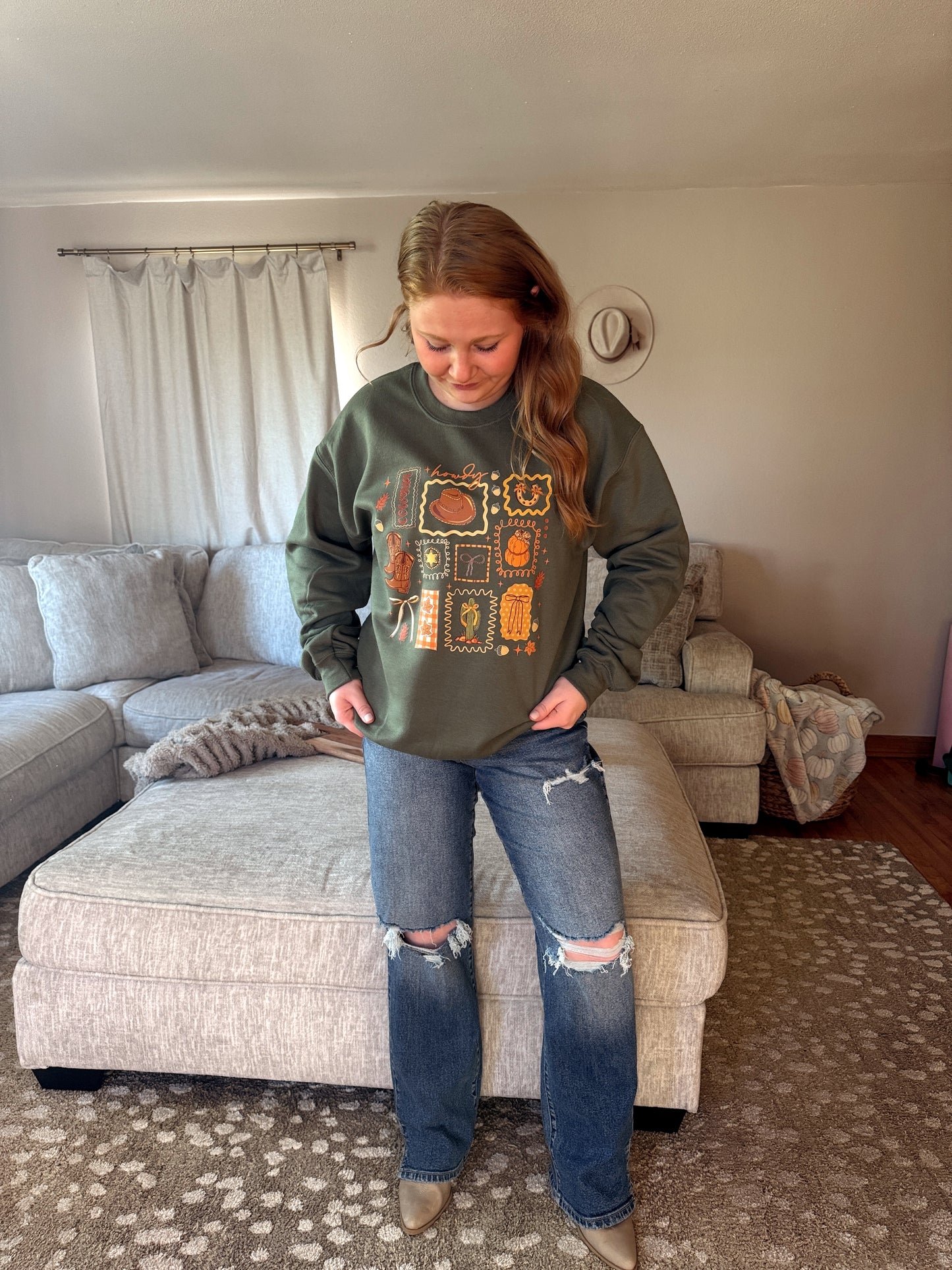 Fall Cowgirl Collage Crewneck