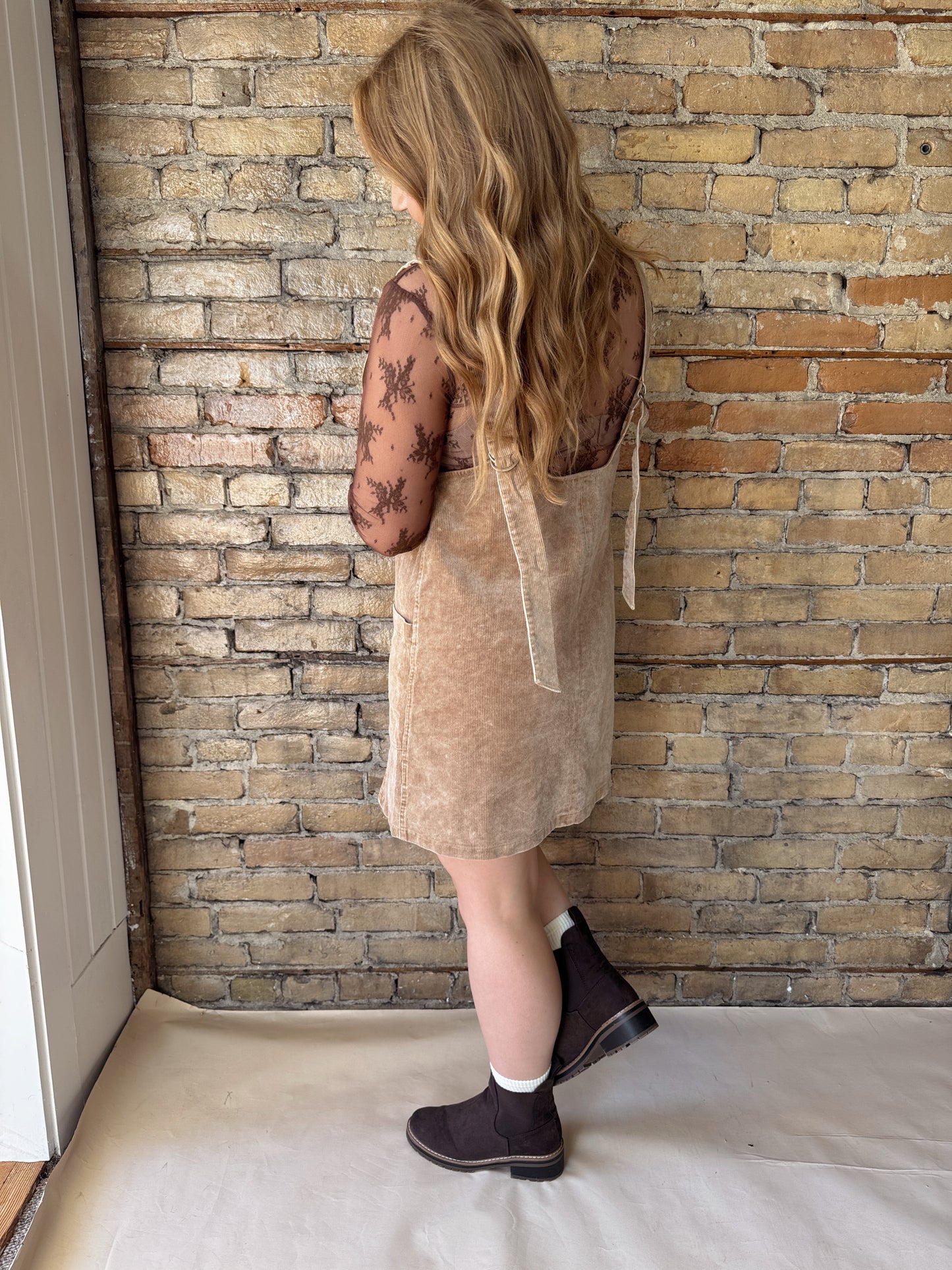 Corduroy Front Pocket Dress - Taupe