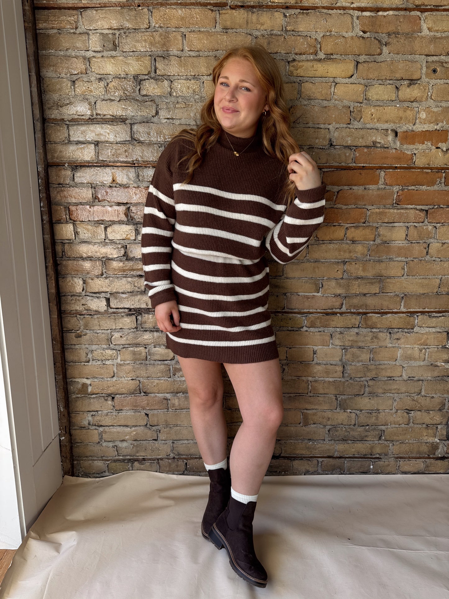 Striped Mock Neck Sweater Dress