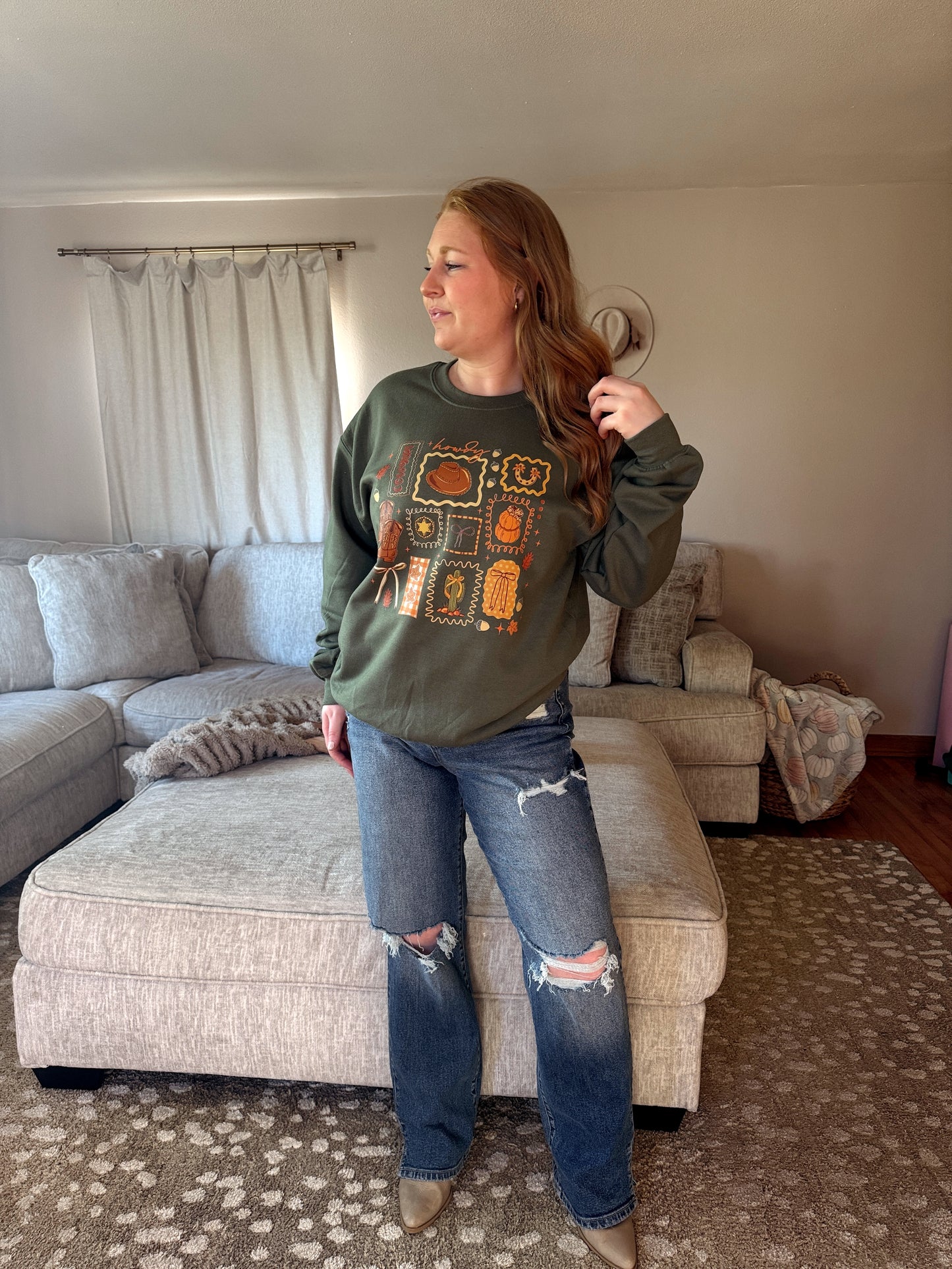 Fall Cowgirl Collage Crewneck