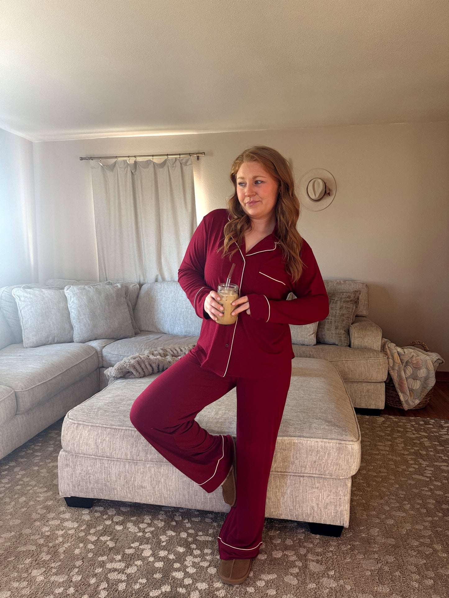 Long Sleeve Pjs - Burgundy