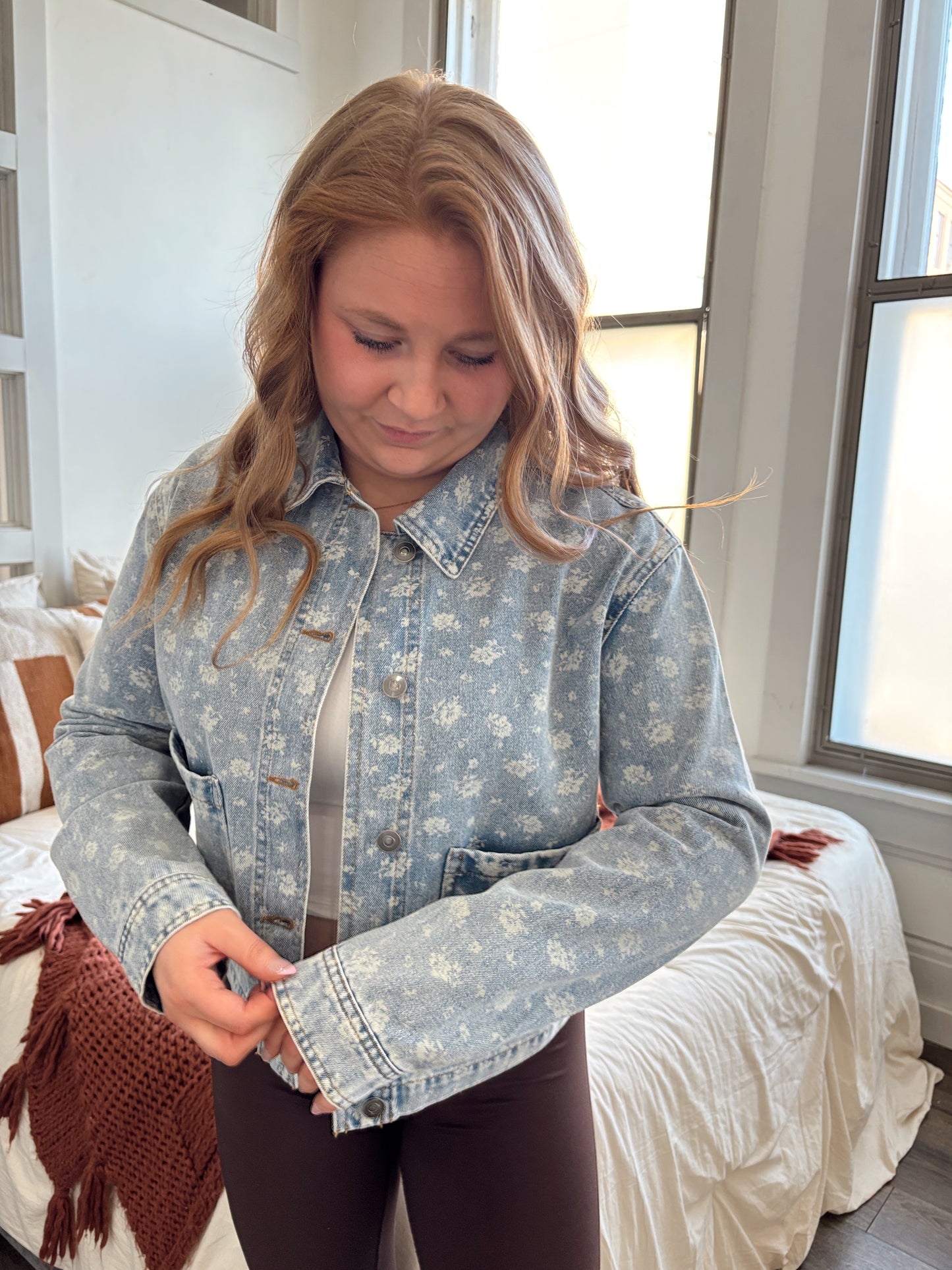 Washed Floral Denim Jacket