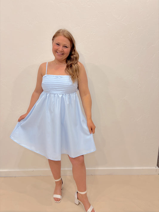 Summer Kiss Back Tie Dress - Blue